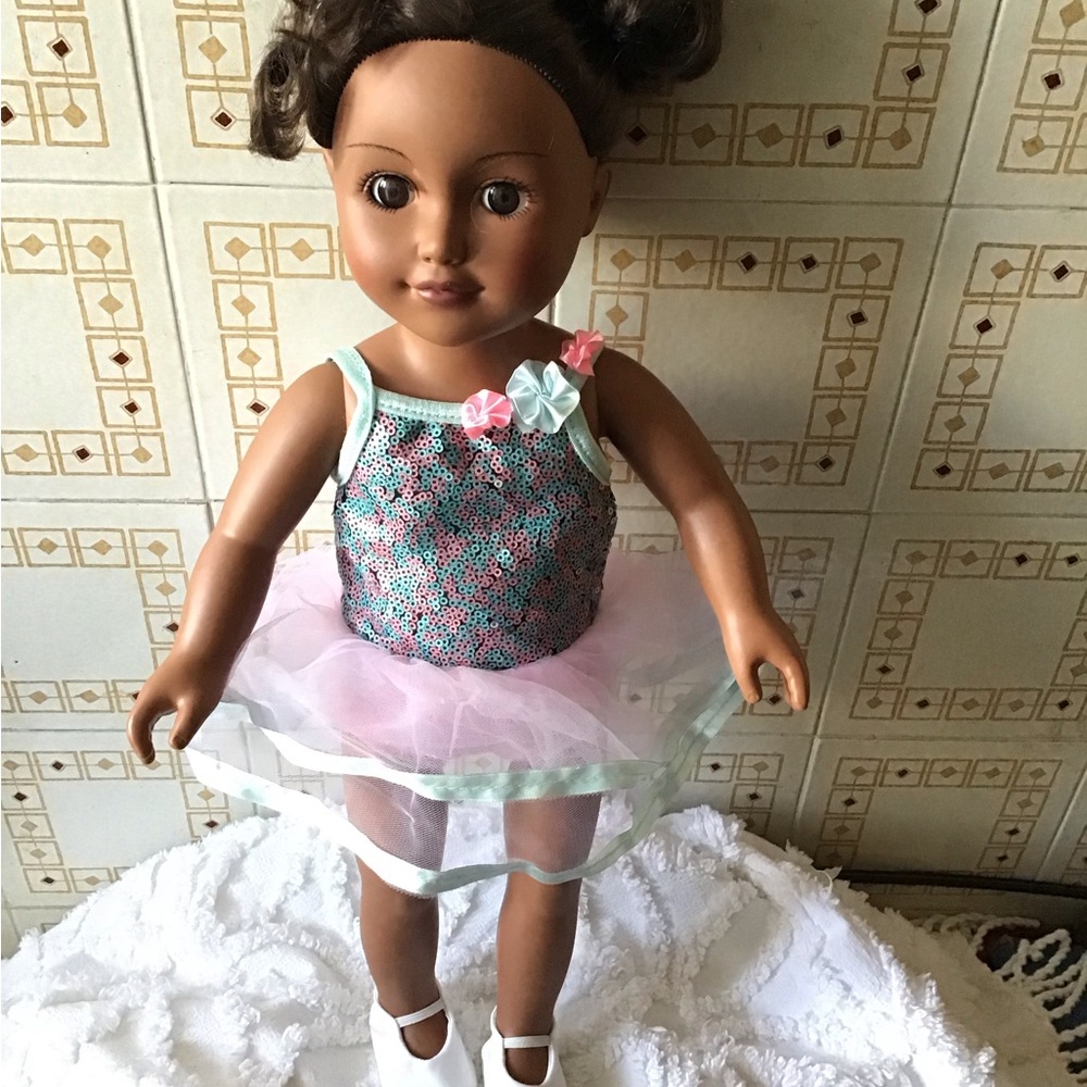 My Life as a Ballerina 18 inch Vinyl Doll with Pink & Blue Tutu and slippers.